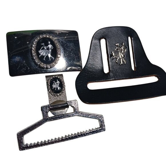 Vintage SQUARE DANCE WESTERN COWBOY BUCKLE &amp; HANKY SASH CLIP FITS 1.5" - Picture 1 of 9